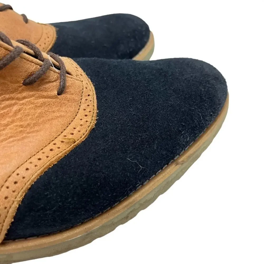 JD FISK Navy Blue Saddle Tan Genuine Leather Suede Dress Oxford shoes sz 11